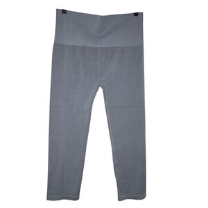 Eletian Denim Blue High Waisted Tummy Control Ribbed Crop Leggings One Size